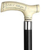 HARVY Scrimshaw Duke of Wellington Fritz Handle Walking Cane With Black Beechwood Shaft and Silver Collar