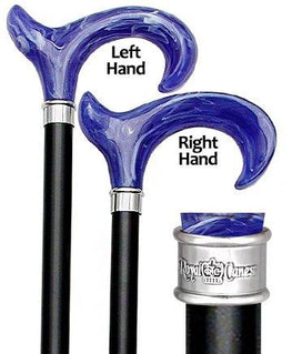 HARVY Blue Ice Ergonomical Walking Cane With Black Beechwood Shaft And Silver Collar