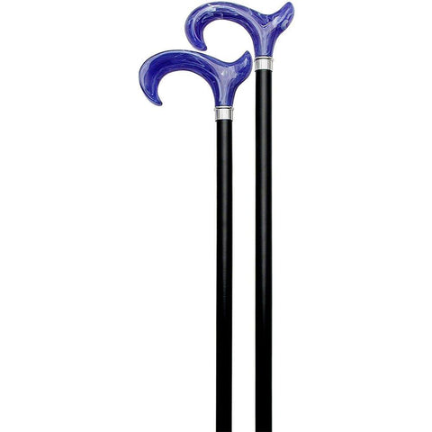HARVY Blue Ice Ergonomical Walking Cane With Black Beechwood Shaft And Silver Collar