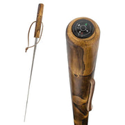 Brown Natural Chestnut Wood Sword-Gadget Hiking Staff w/ Compass