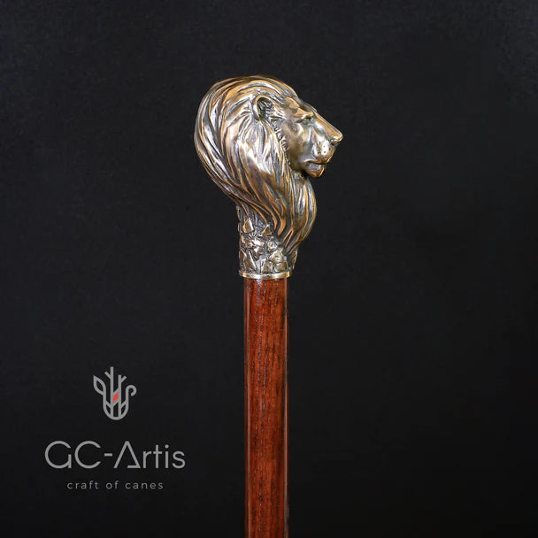 "The Lion's Head" - Museum-Quality Solid Bronze Walking Cane by Kotenko A.