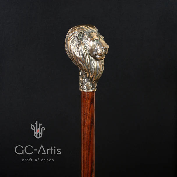 "The Lion's Head" - Museum-Quality Solid Bronze Walking Cane by Kotenko A.