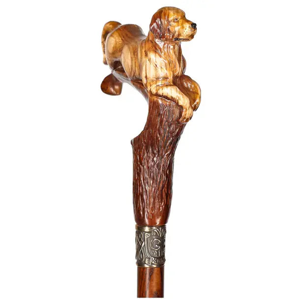 Brown Labrador / Golden Retriever Dog Intricate Handcarved Cane