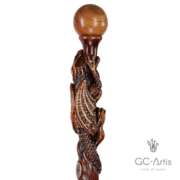 The Dragon Staff - Dark Wood Walking Staff Master-Carved Dragon Walking Staff