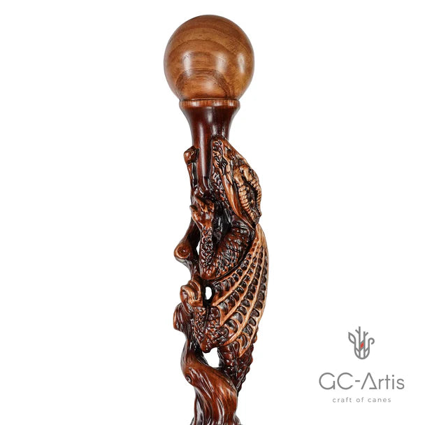 The Dragon Staff - Dark Wood Walking Staff Master-Carved Dragon Walking Staff