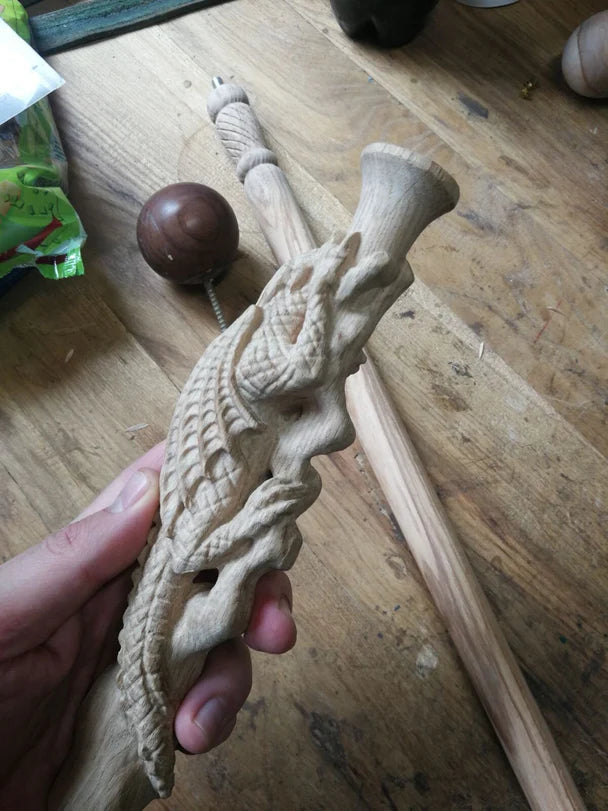 The Dragon Staff - Dark Wood Walking Staff Master-Carved Dragon Walking Staff