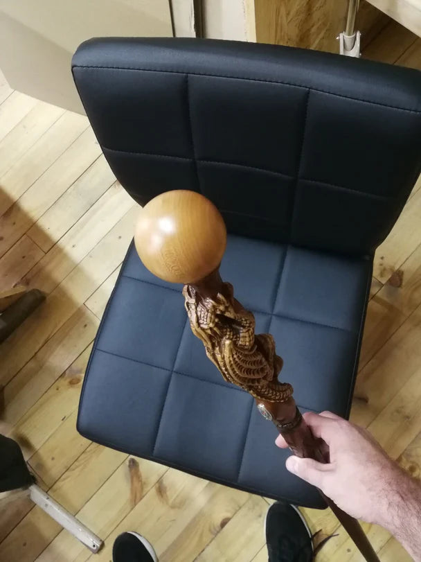 The Dragon Staff - Dark Wood Walking Staff Master-Carved Dragon Walking Staff