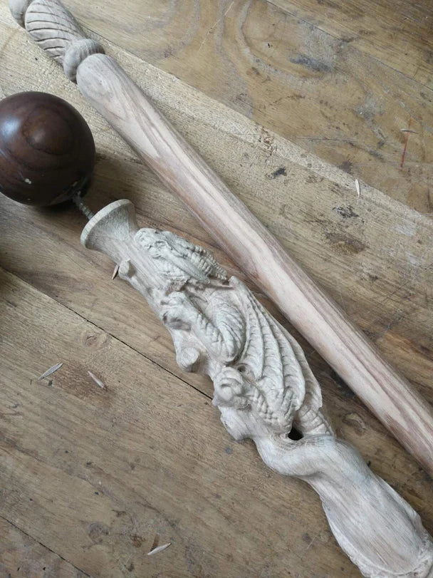 The Dragon Staff - Dark Wood Walking Staff Master-Carved Dragon Walking Staff