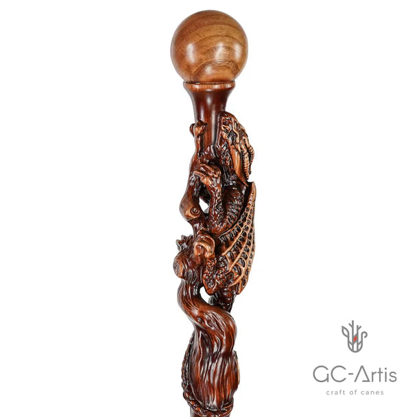 The Dragon Staff - Dark Wood Walking Staff Master-Carved Dragon Walking Staff