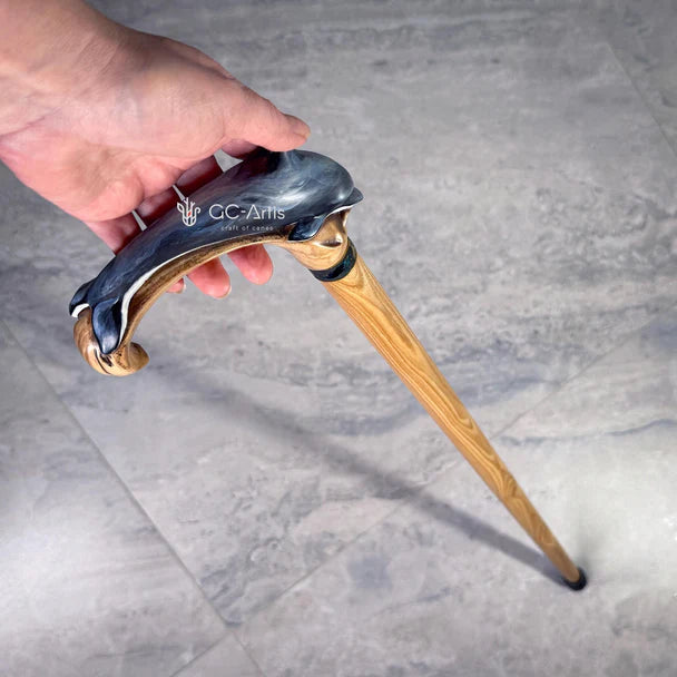 Masterpiece  Hand-Carved Dolphin Painted Walking Cane