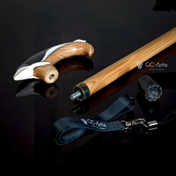 Masterpiece Hand-Carved Blue Whale Painted Walking Cane