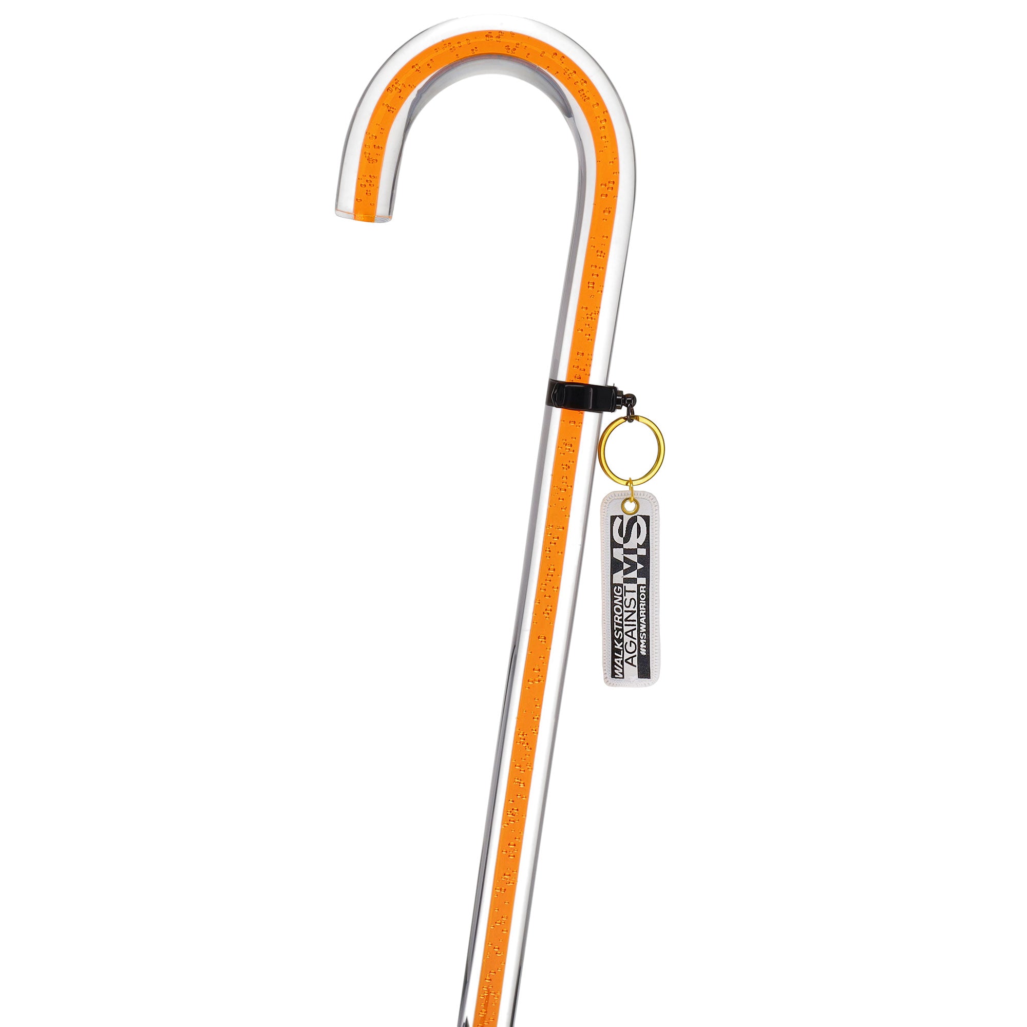 "Be Bold Wear Orange" Cane: Orange Streak w/ Floating Bubbles in Clear Shaft