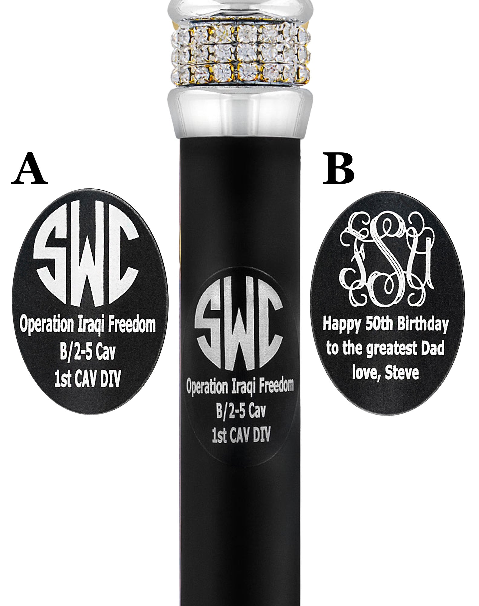 Custom Cane Engraving - Oval Black Anodized Aluminum