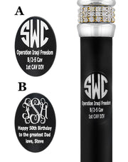Custom Cane Engraving - Oval Black Anodized Aluminum