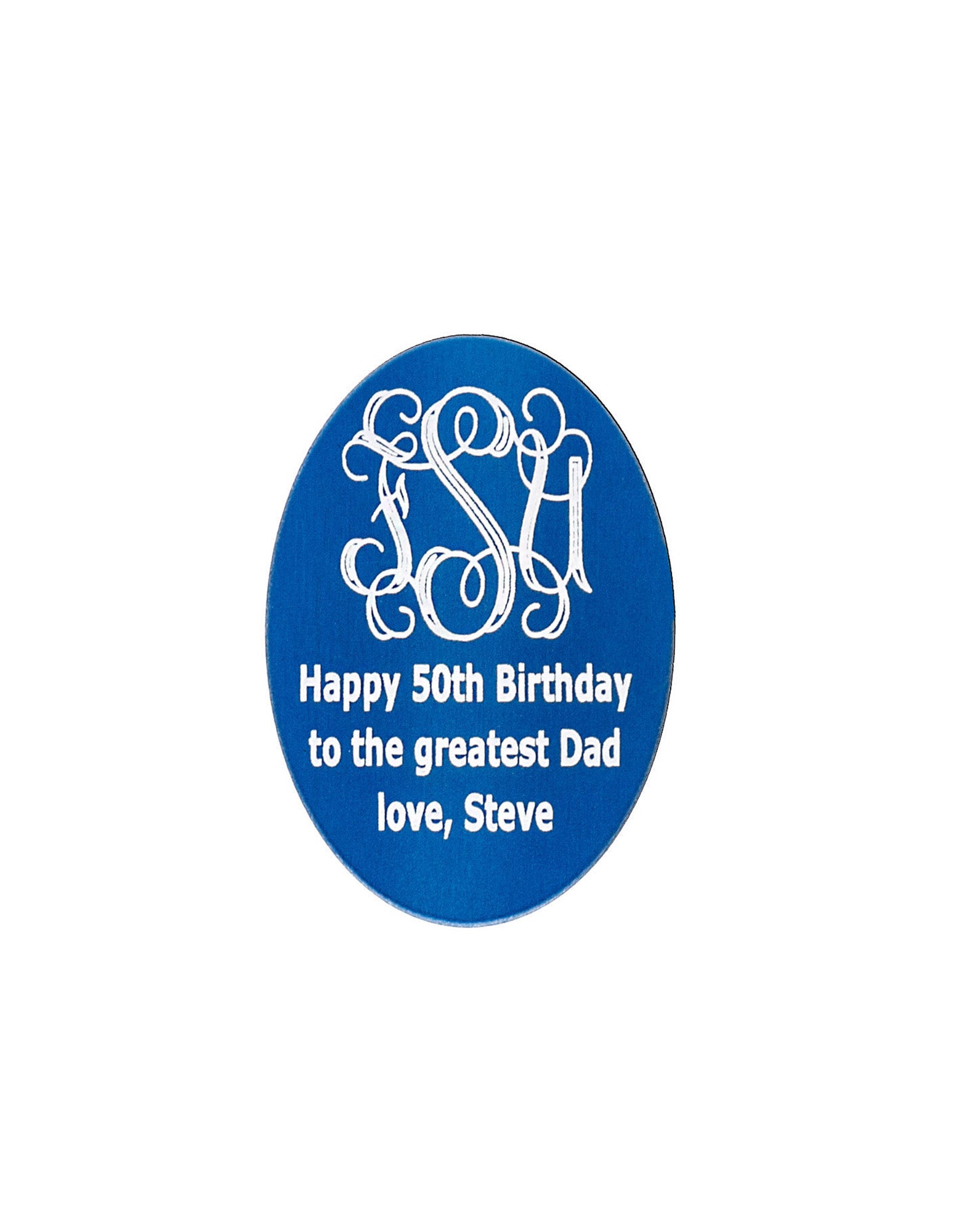 Custom Cane Engraving - Oval Blue Anodized Aluminum