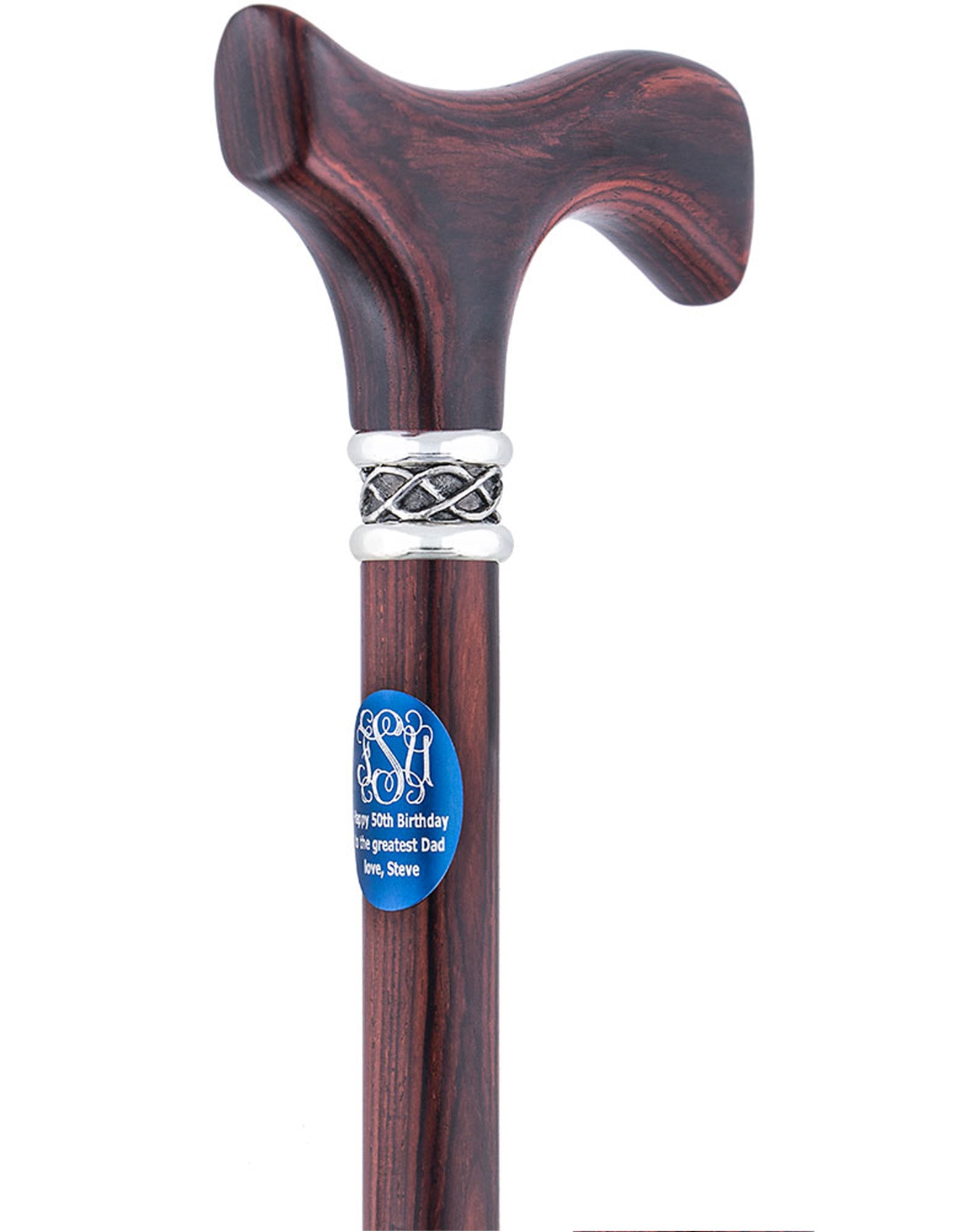 Custom Cane Engraving - Oval Blue Anodized Aluminum
