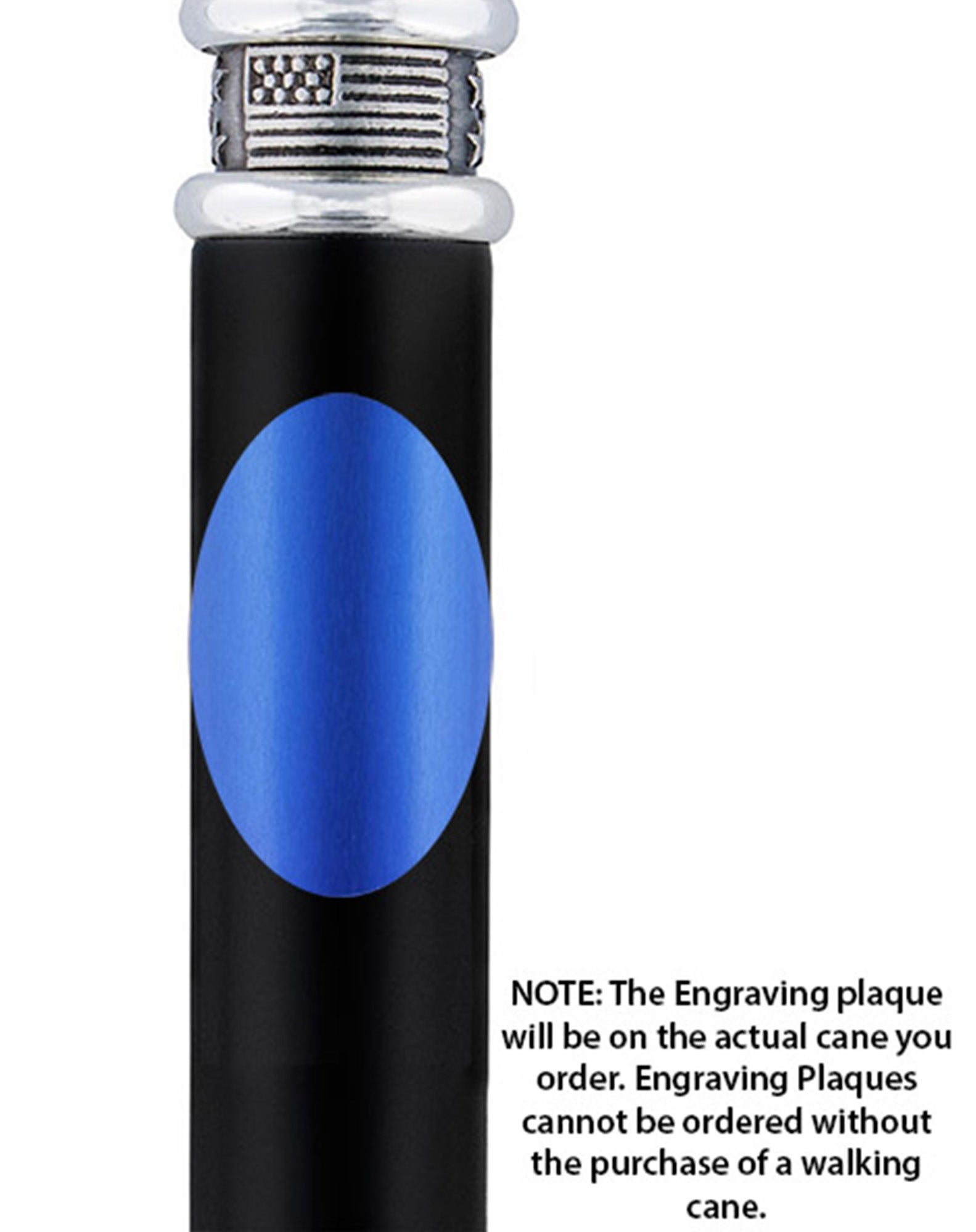 Custom Cane Engraving - Oval Blue Anodized Aluminum