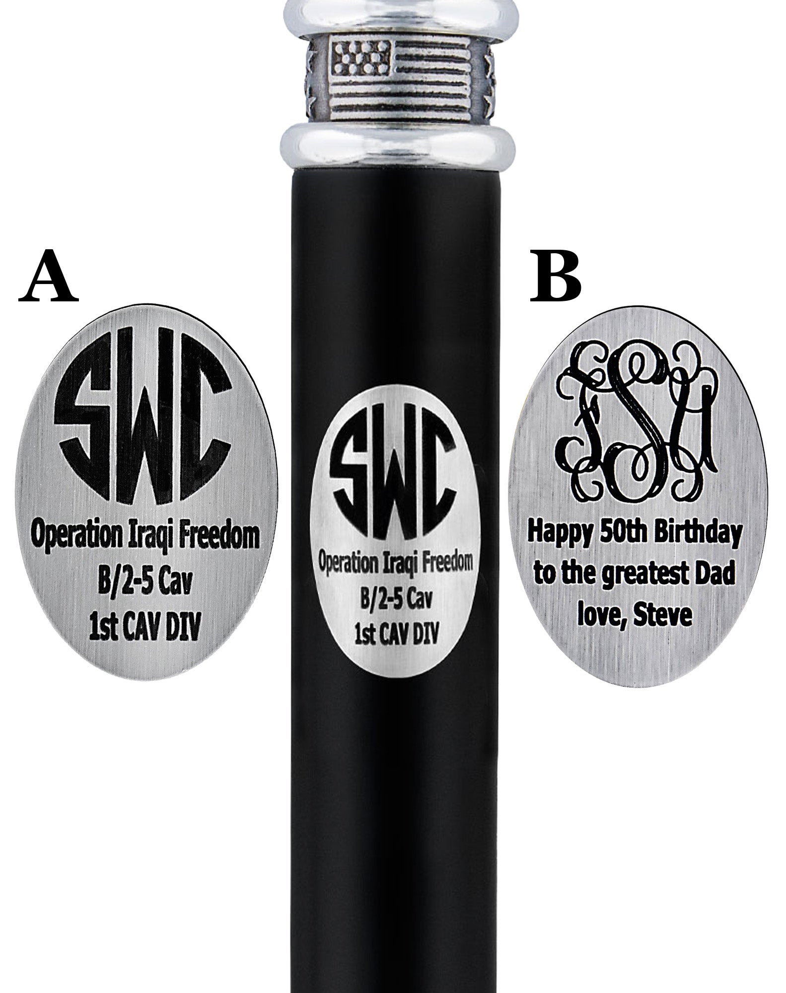 Custom Cane Engraving - Oval Stainless Steel