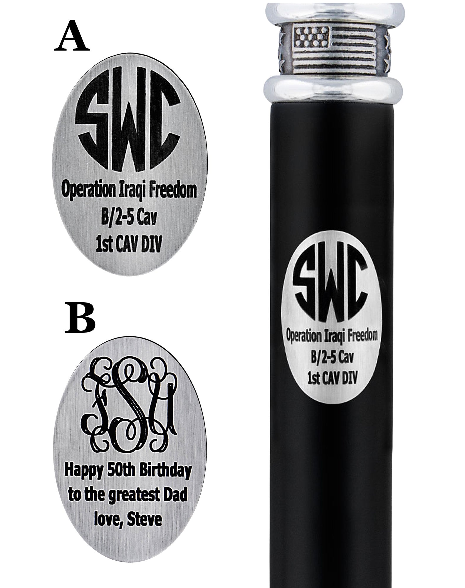 Custom Cane Engraving - Oval Stainless Steel