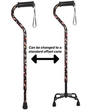 Flight of the Hummingbird Aluminum Convertible Quad Base Walking Cane - Adjustable Shaft