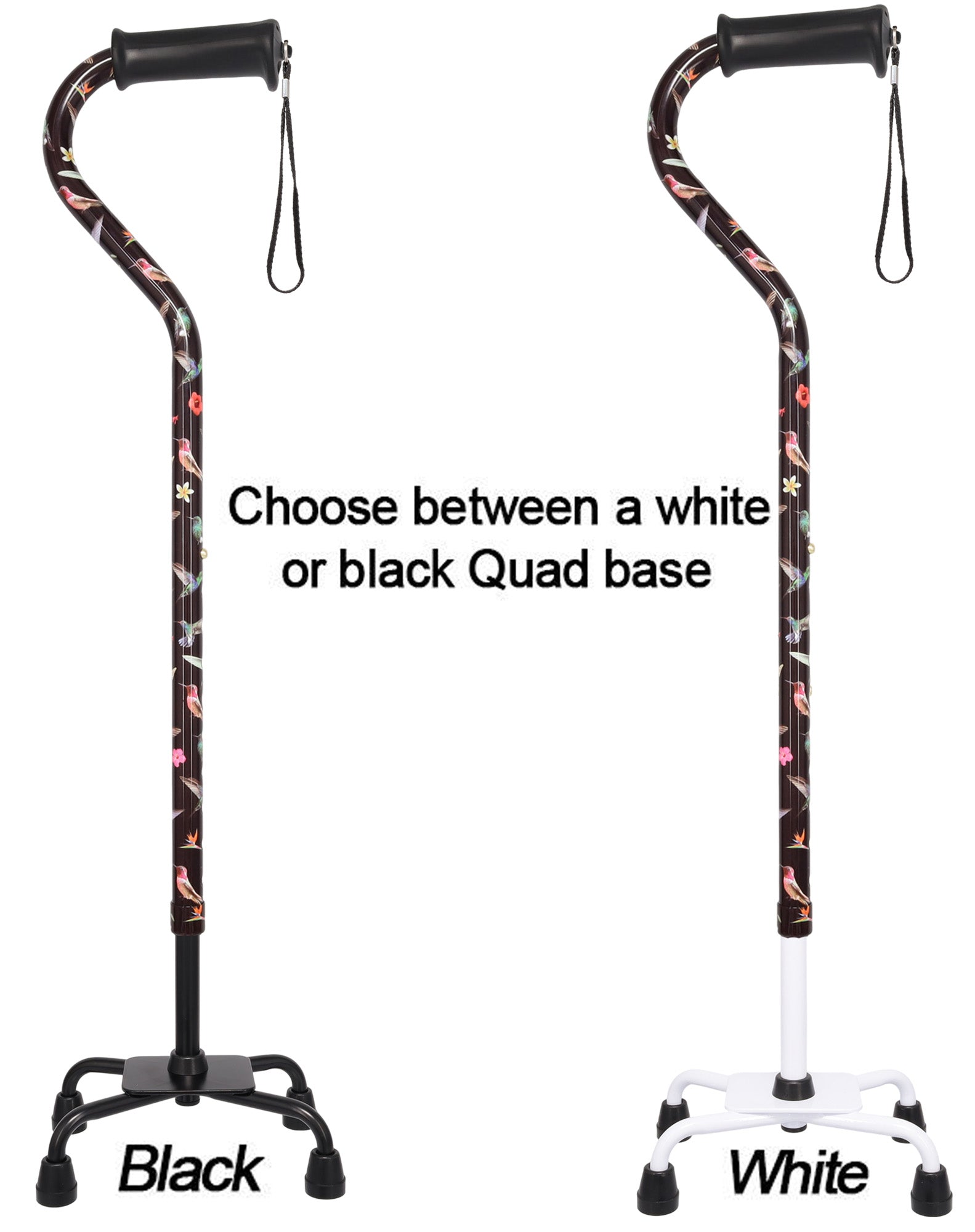 Flight of the Hummingbird Aluminum Convertible Quad Base Walking Cane - Adjustable Shaft
