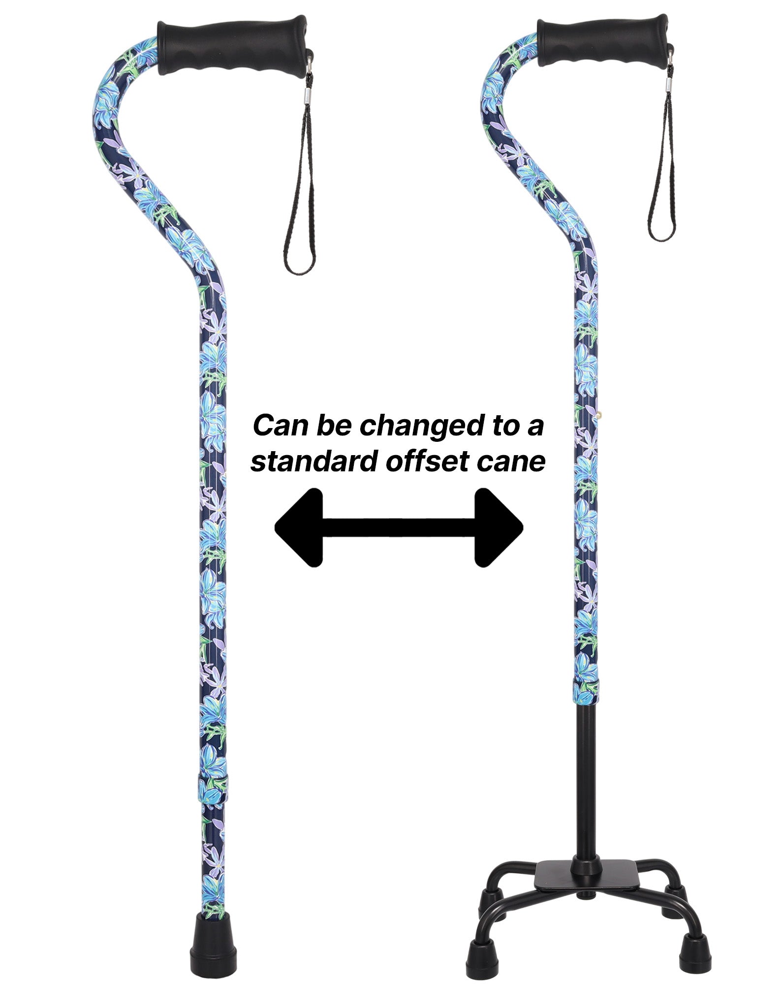 Dark Blue Vivienne May Convertible Quad Base Walking Cane with Comfort Grip - Adjustable Shaft