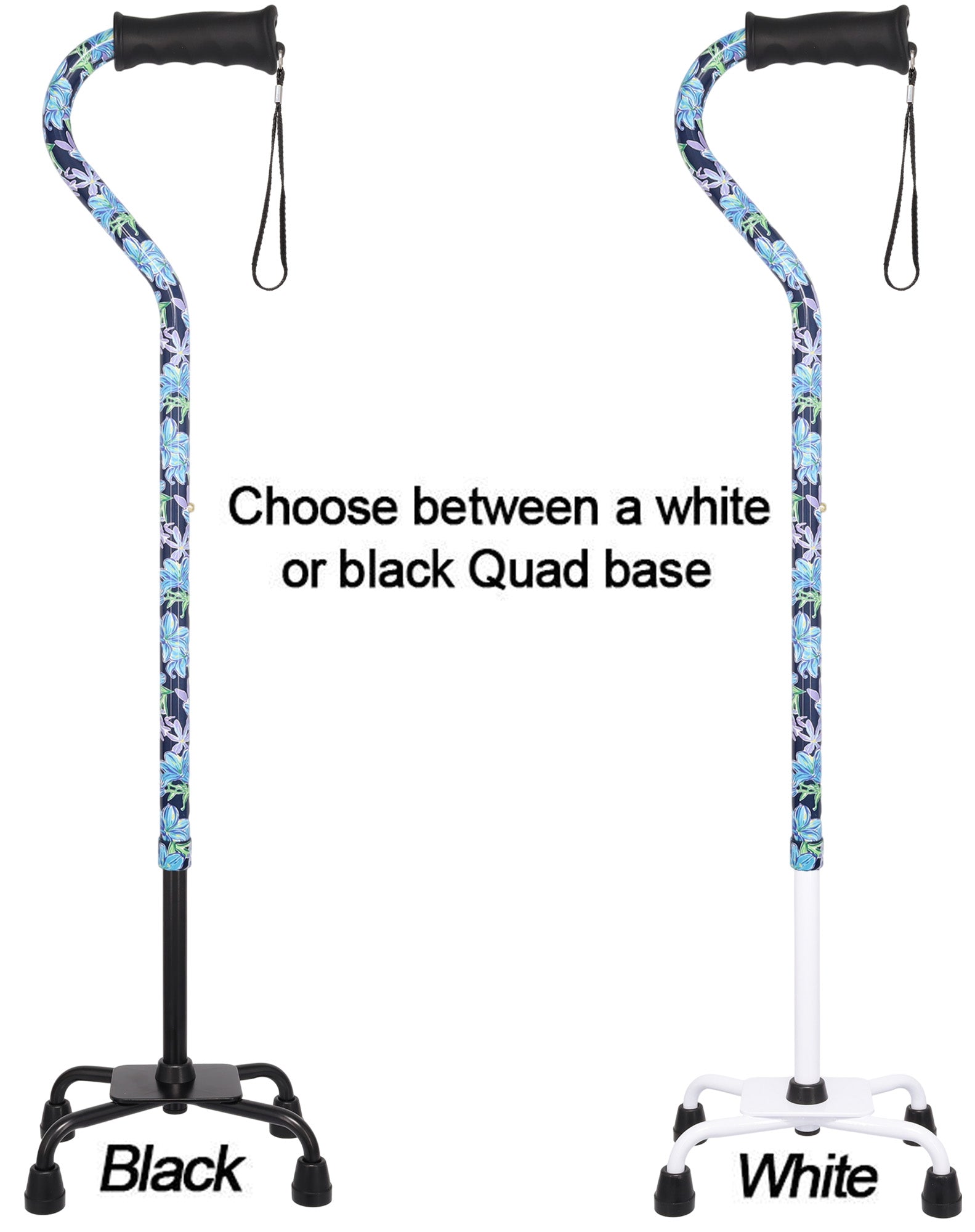 Dark Blue Vivienne May Convertible Quad Base Walking Cane with Comfort Grip - Adjustable Shaft
