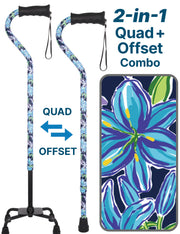 Dark Blue Vivienne May Convertible Quad Base Walking Cane with Comfort Grip - Adjustable Shaft