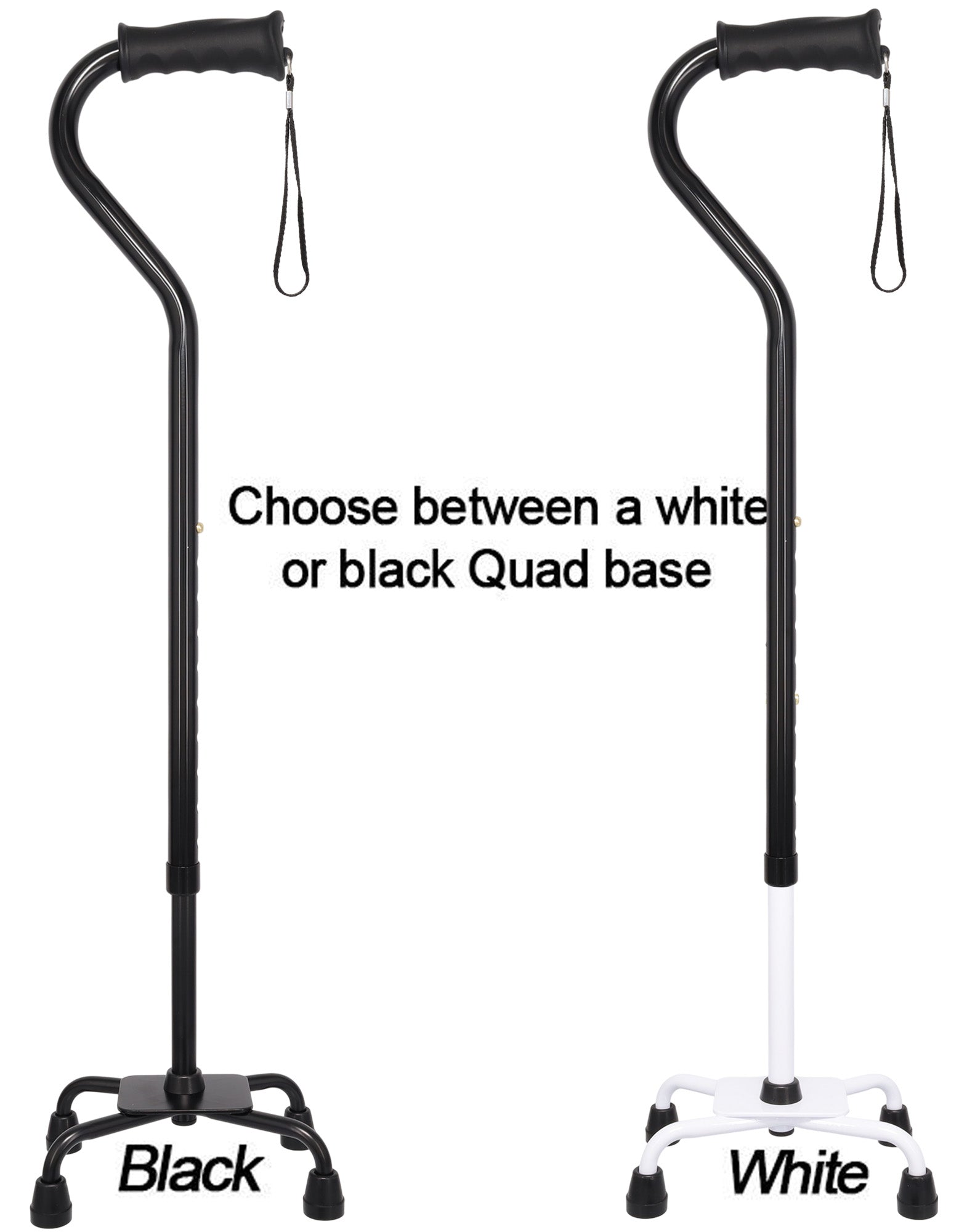 Black Aluminum Convertible Quad Base Walking Cane - Adjustable Shaft