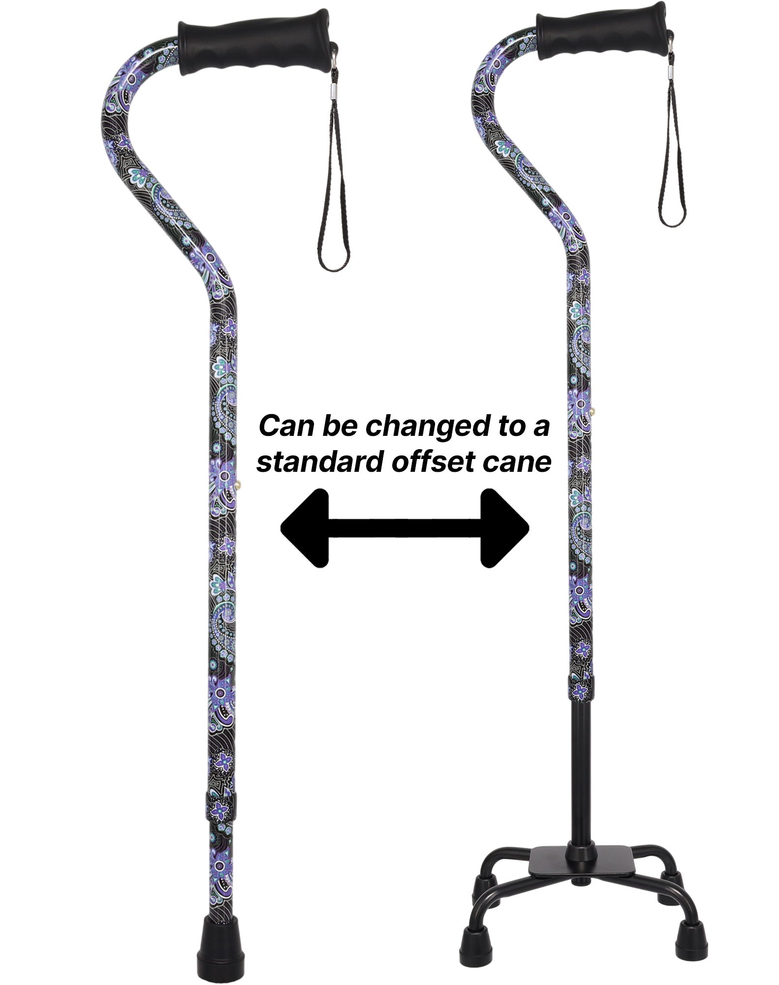 Purple Majesty Aluminum Convertible Quad Base Walking Cane - Adjustable Shaft