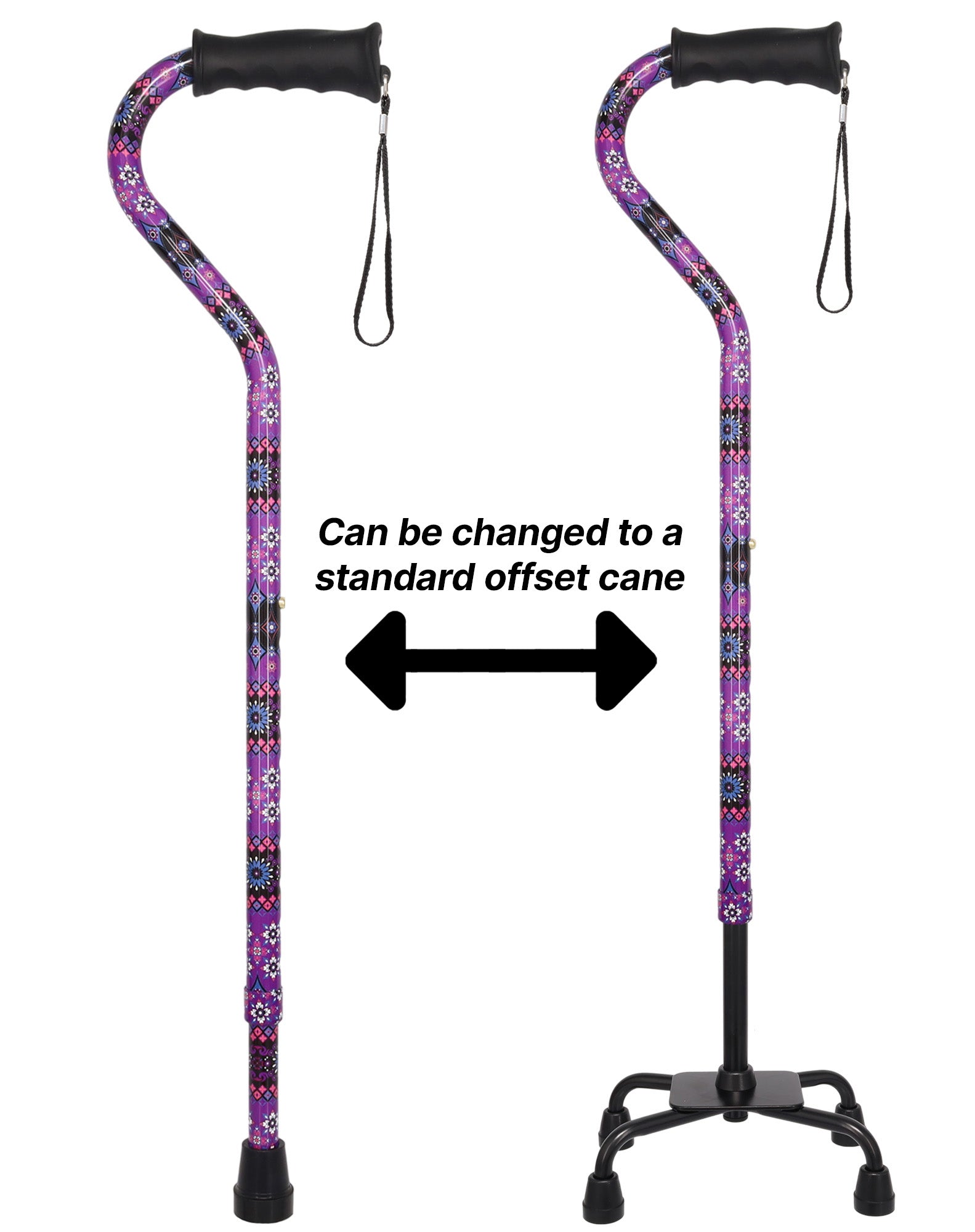 Pretty Purple Aluminum Convertible Quad Base Walking Cane - Adjustable Shaft
