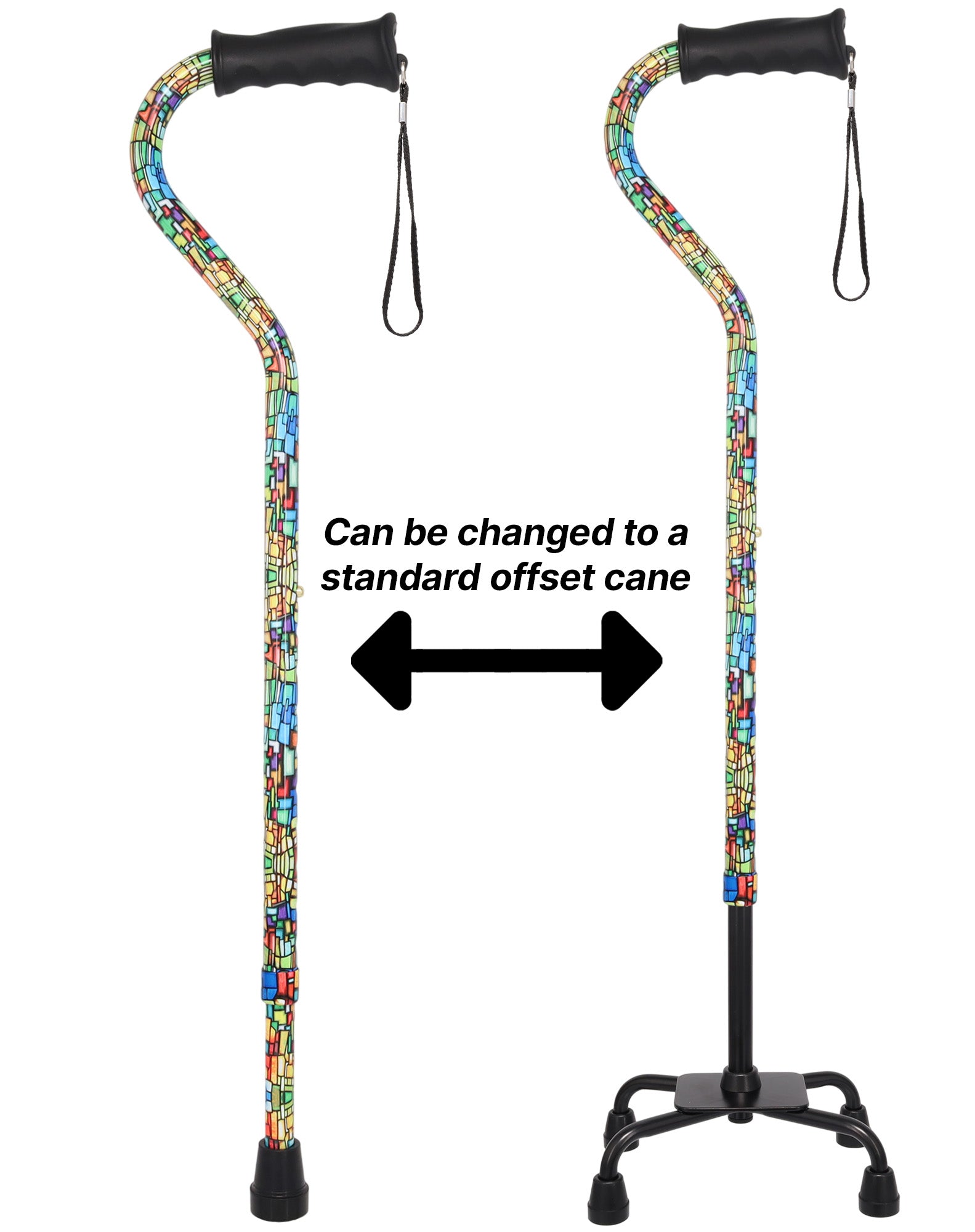 Mosaic Stained: Supportive Quad Base Cane - Comfort Grip