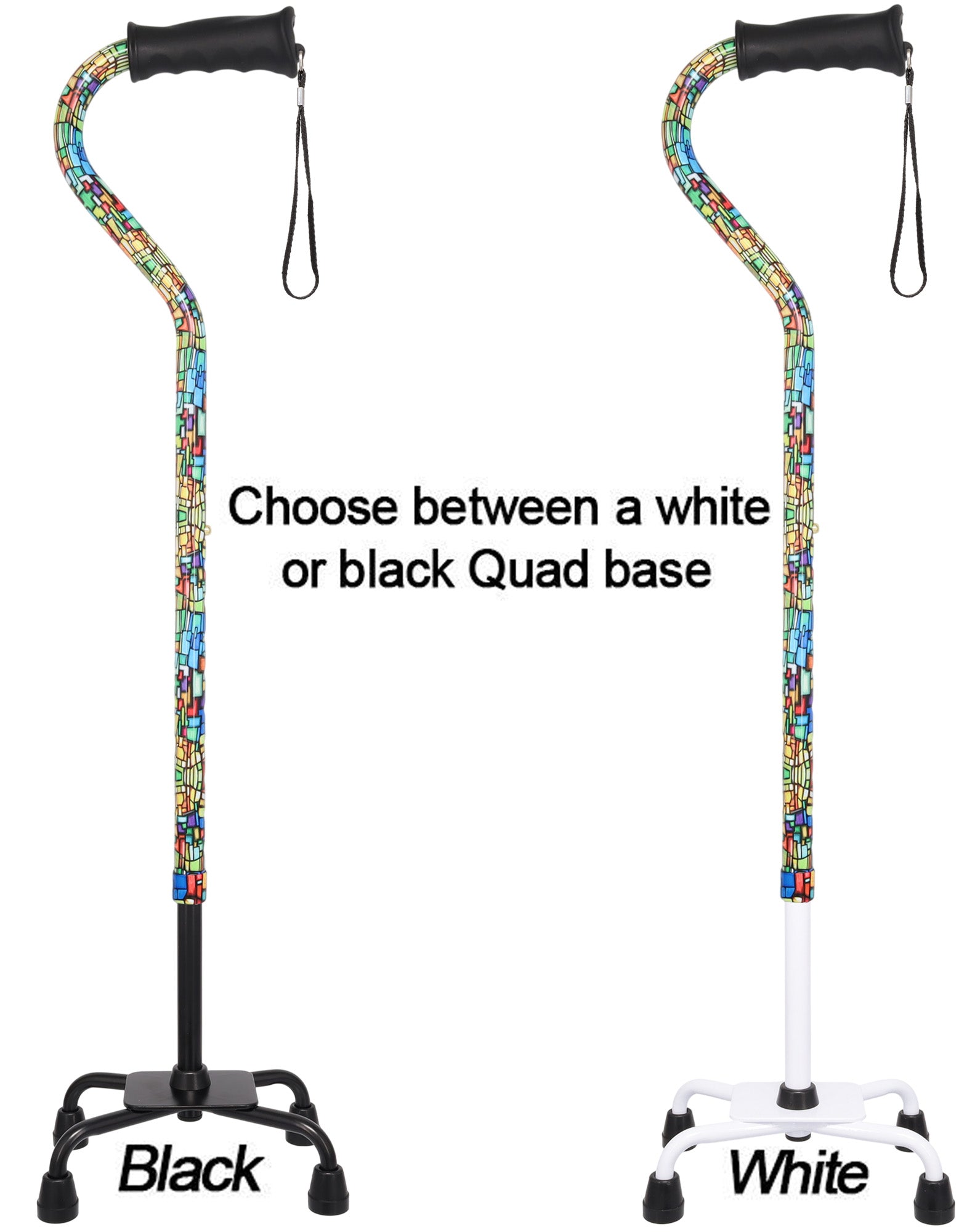 Mosaic Stained: Supportive Quad Base Cane - Comfort Grip