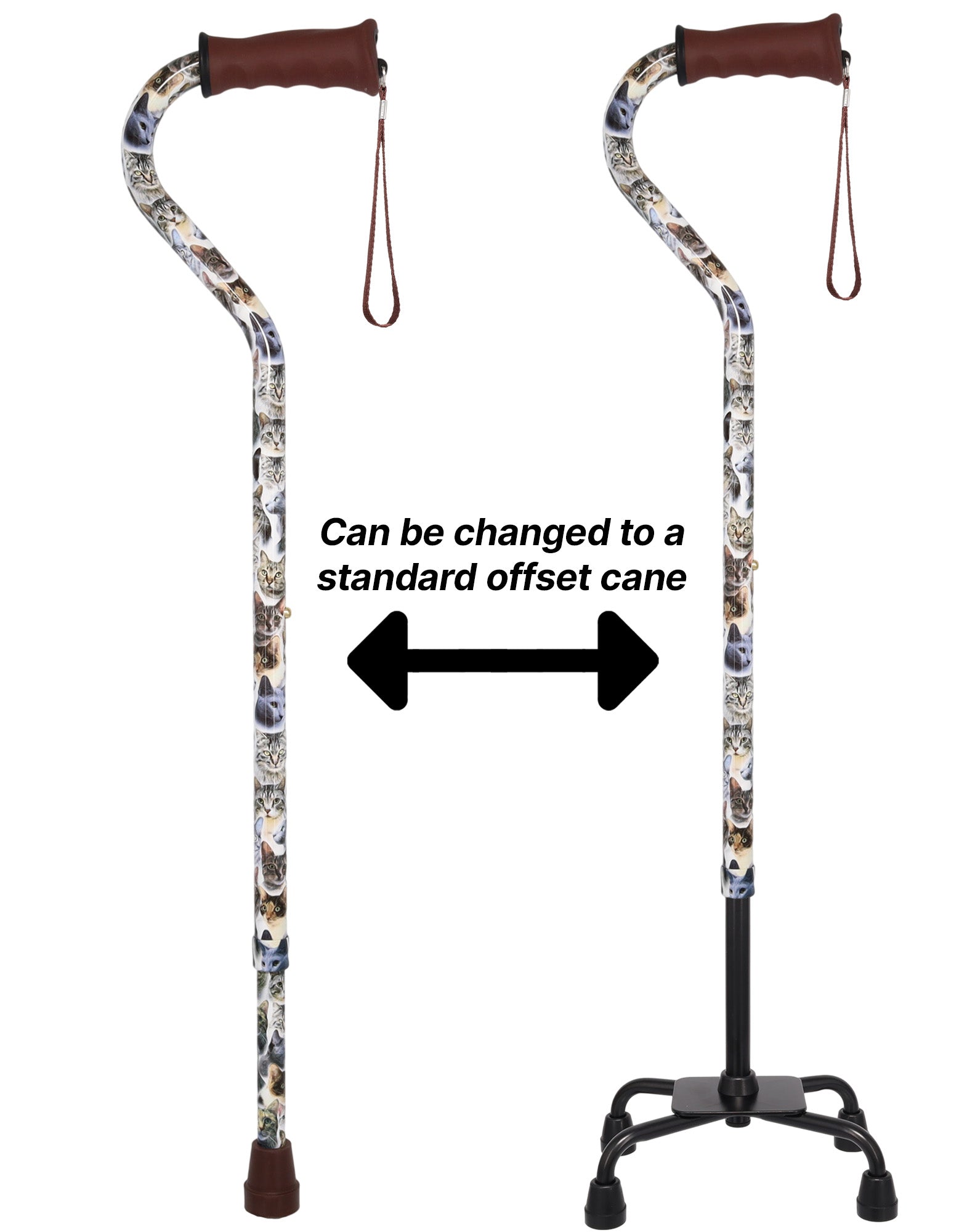 Cat Lovers: Supportive Designer Quad Base Cane - Comfort Grip