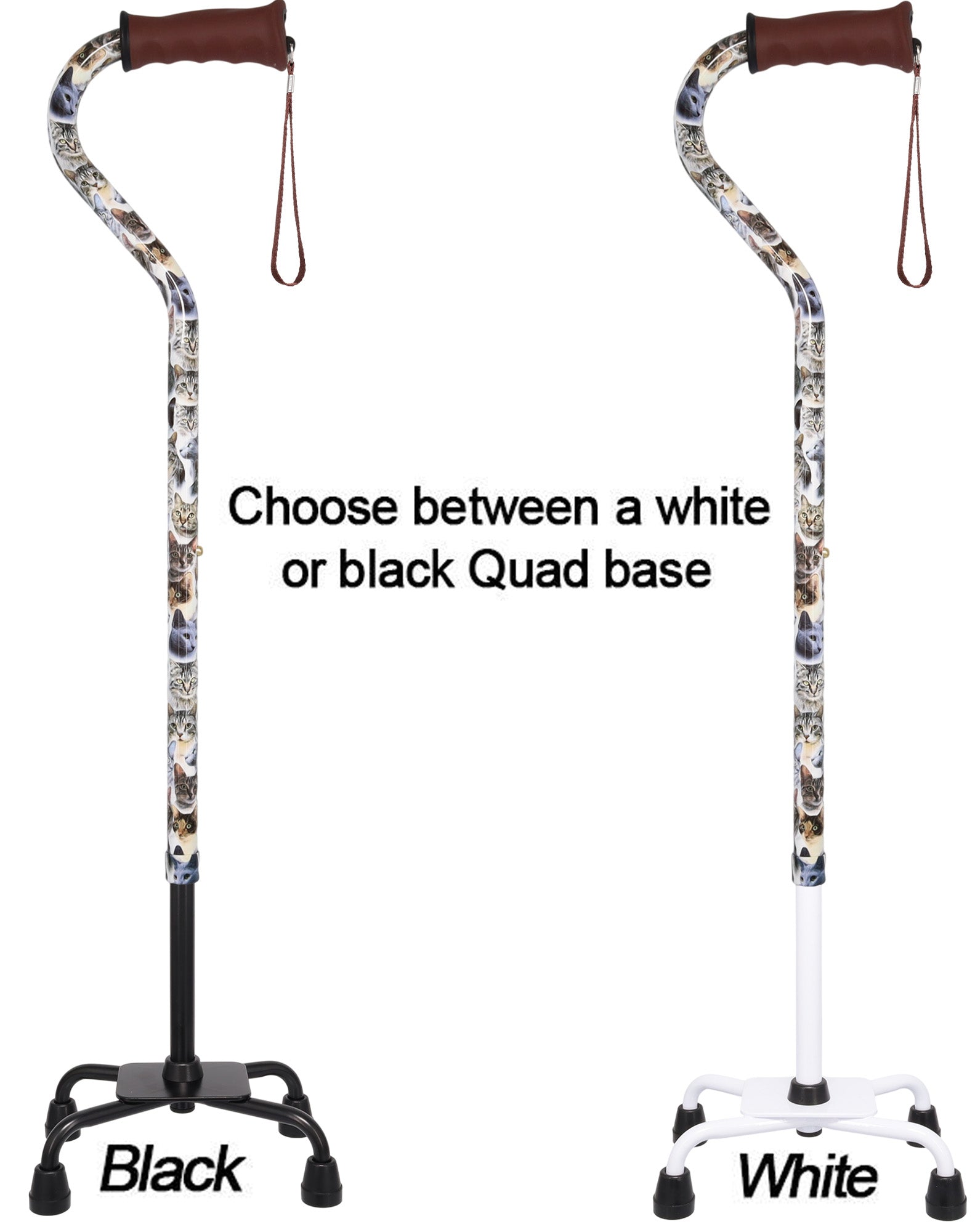 Cat Lovers: Supportive Designer Quad Base Cane - Comfort Grip