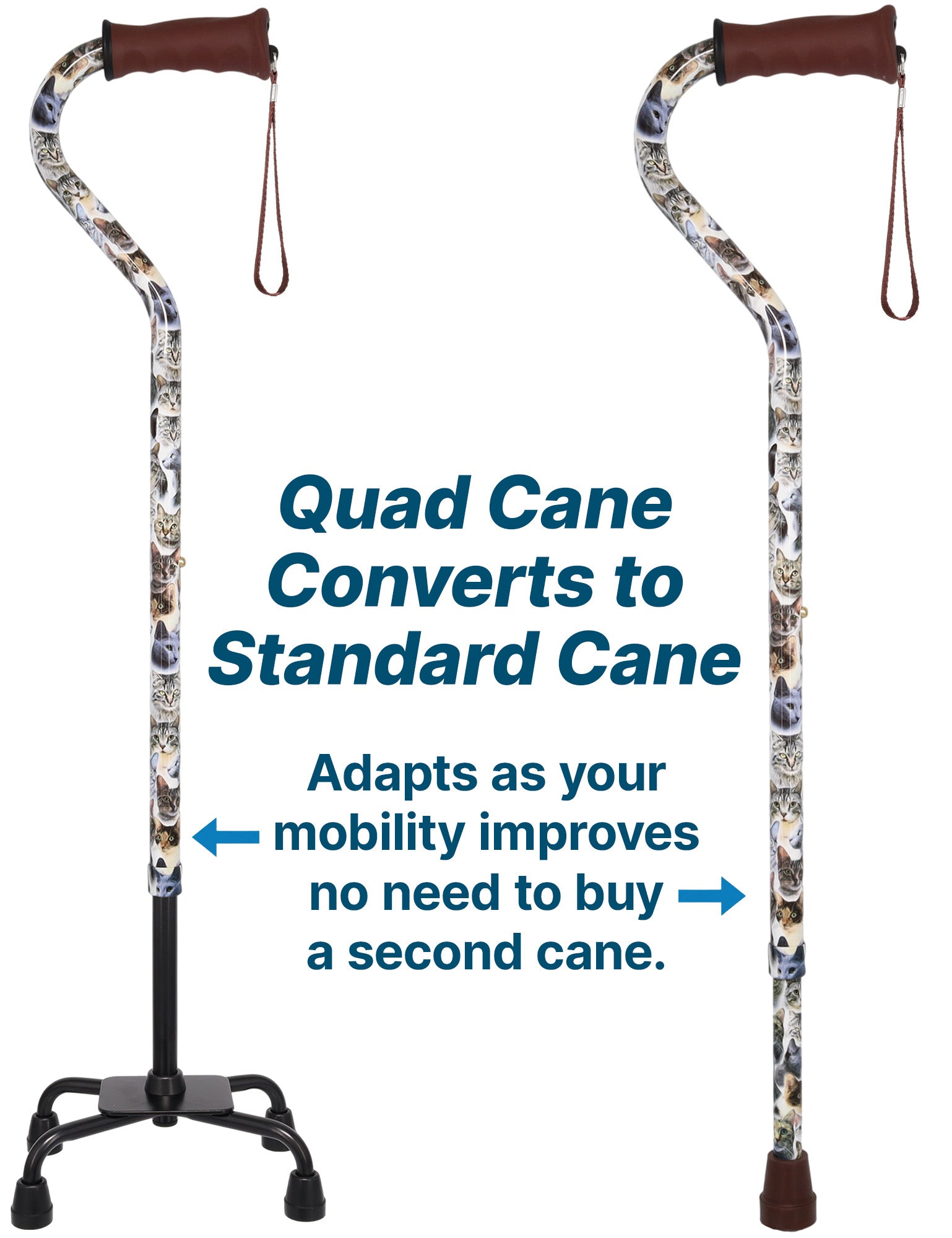 Cat Lovers: Supportive Designer Quad Base Cane - Comfort Grip