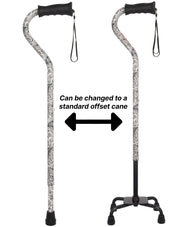 Black and White Convertible Quad Base Walking Cane with Comfort Grip - Adjustable Shaft