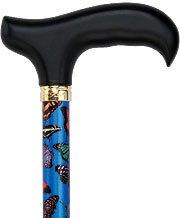 Royal Canes Blue Skies Butterfly Adjustable Derby Walking Cane with Engraved Collar