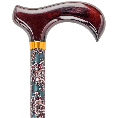 Royal Canes Green Paisley Standard Adjustable Derby Walking Cane with Brass Collar