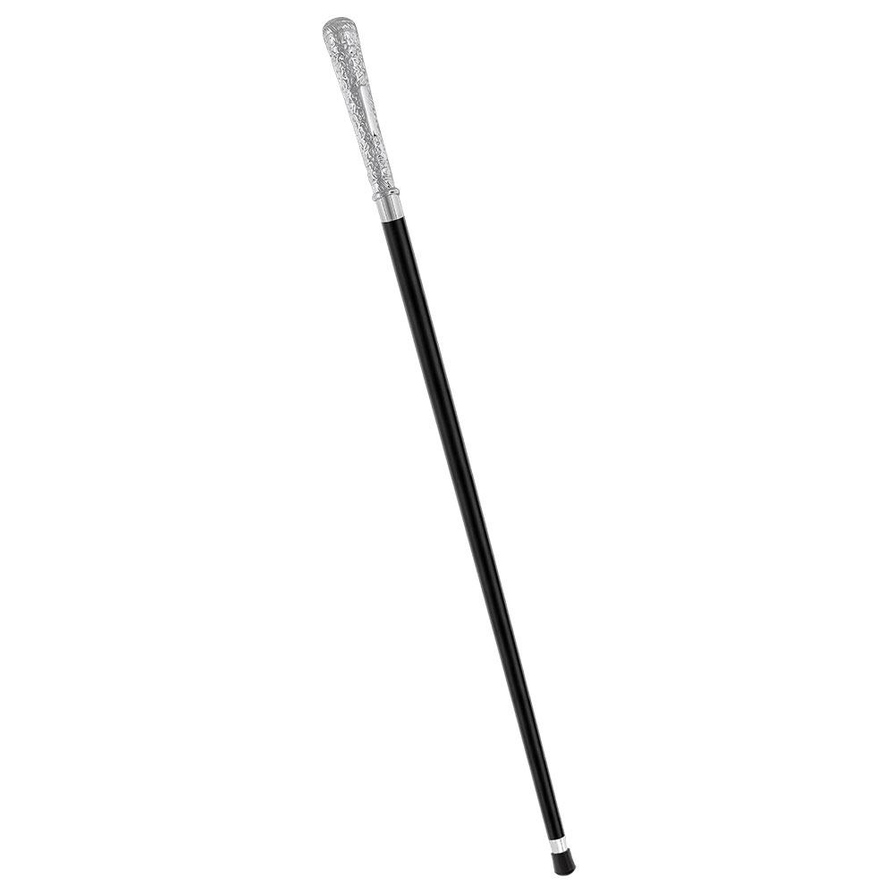 Silver 925r Vine Covered Elongated Knob Walking Stick with Black