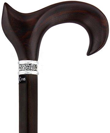 Royal Canes Cocobolo Ergonomic Handle Walking Cane With Ebony Shaft and Pewter Rose Collar