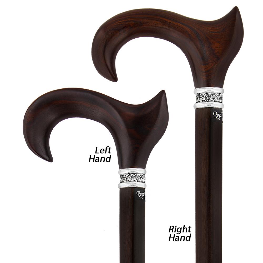 Royal Canes Cocobolo Ergonomic Handle Walking Cane With Ebony Shaft and Pewter Rose Collar