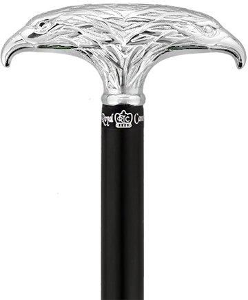 Royal Canes Chrome Plated Double Eagle T-Handle Walking Cane With Black Beechwood Shaft