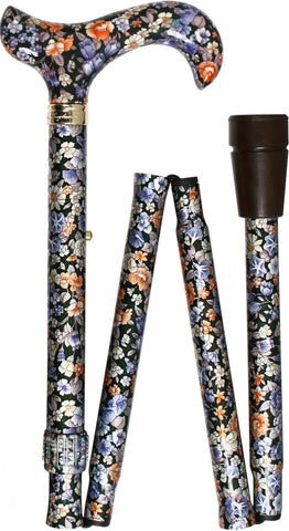 Royal Canes Flowers Forever Folding Adjustable Derby Walking Cane With Aluminum Shaft and Brass Collar