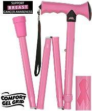 Royal Canes Folding Adjustable Pink Comfort Grip Walking Cane with Pink Ribbon