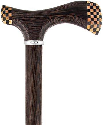 Royal Canes Wenge 3D Fritz Inlay Checker Handle Walking Cane w/ Silver Collar