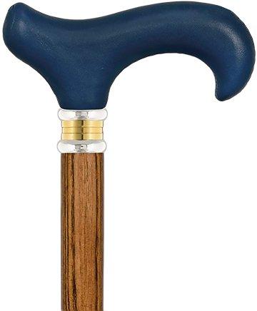 Royal Canes Blue Leather Derby Walking Cane With Espress Ash Stained Shaft and Collar