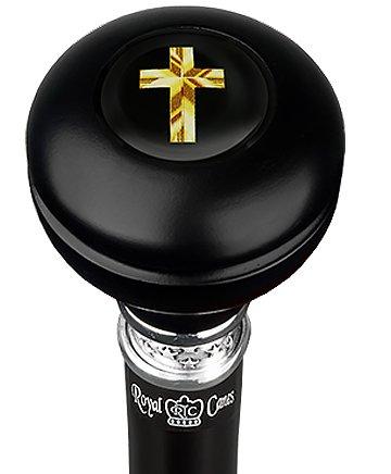 Royal Canes Christian Cross Birthday Symbol Knob Walking Stick w/ Black Beechwood Shaft & Pewter Collar