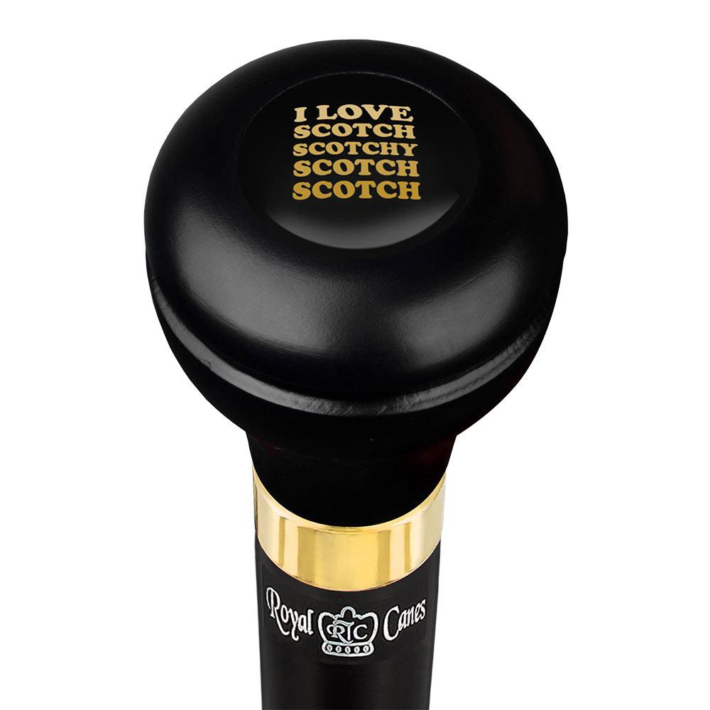 Royal Canes I Love Scotch Flask Walking Stick w/ Black Beechwood Shaft & Pewter Collar
