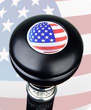 Royal Canes U.S.A. Flag Knob Walking Stick With Black Beechwood Shaft and Pewter Collar